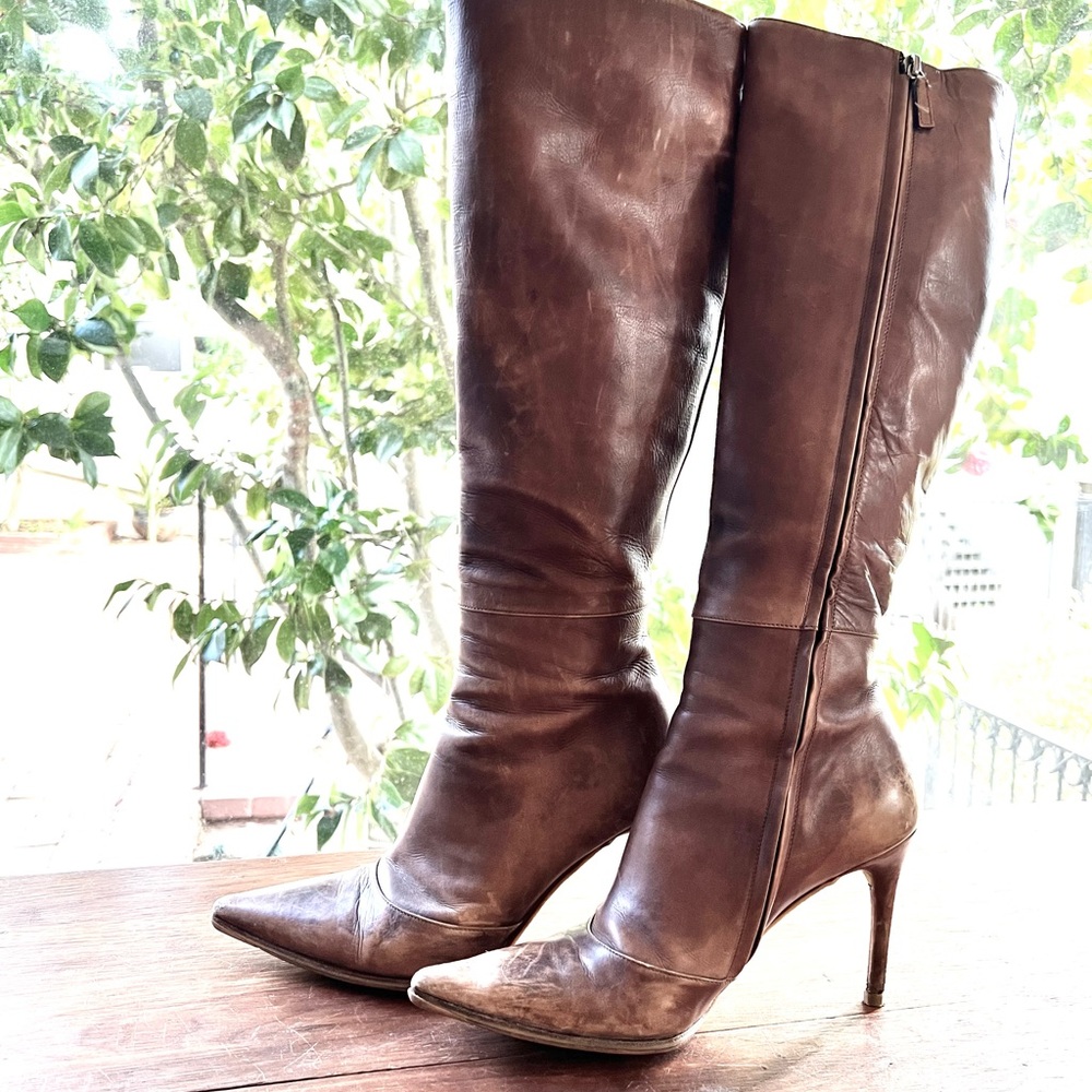 ❤️ Authentic Gucci Knee High Womens Boots Size 7.5 Distressed Leather Vintage
